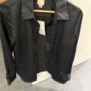 Black Satin Button-Up Shirt